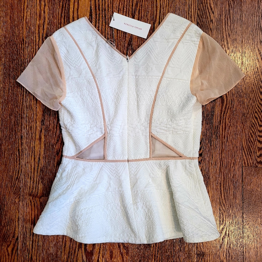 REBECCA TAYLOR Diamond Jacquard Peplum V-Neck Top MRSP $325 - Picture 3 of 6
